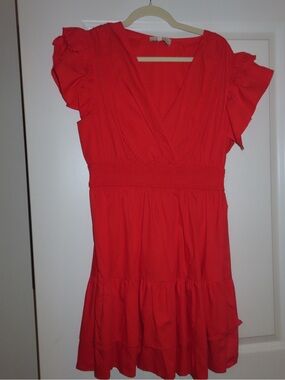 Pinch Red V-Neck Ruffle Sleeve Dress